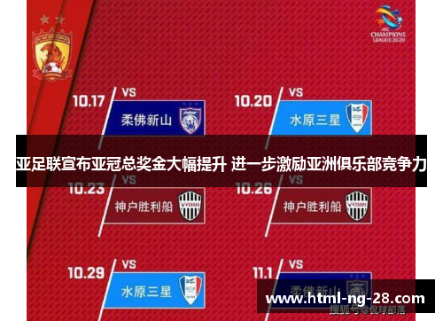亚足联宣布亚冠总奖金大幅提升 进一步激励亚洲俱乐部竞争力